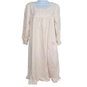 Vintage Womens M Nightgown Pink Ruffled Long Sleeve Modest Prairie